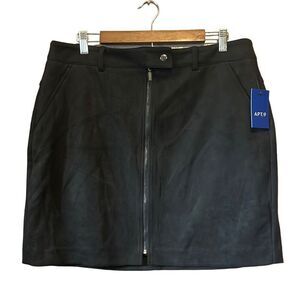APT‎ 9 Black Faux Leather Zip Front Mini Skirt Size Large